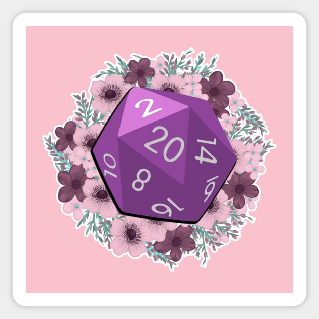 Dungeons and Dragons Purple D20 with Flowers| D&D Sticker by AmandaPandaBrand